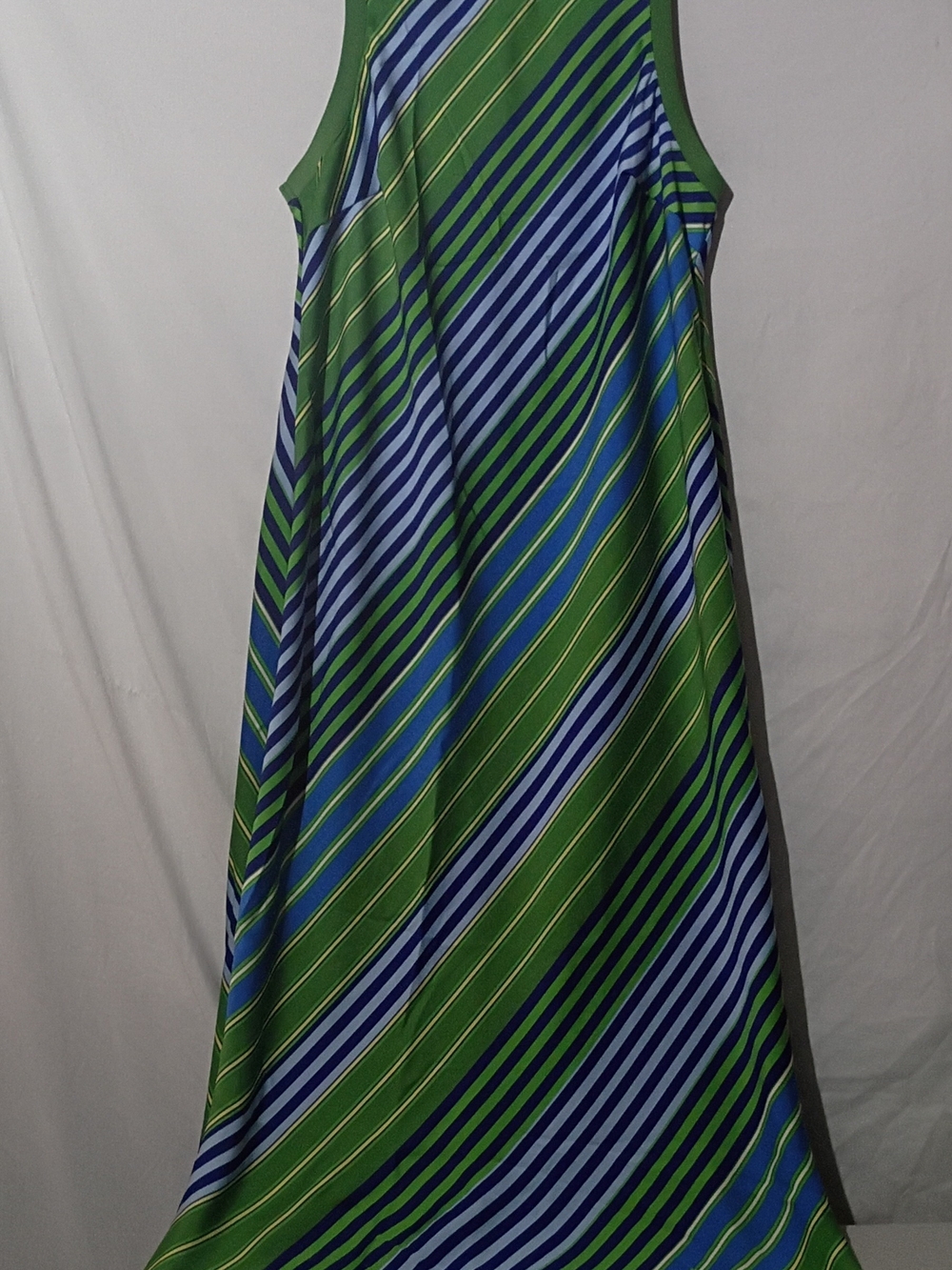 Sleeveless Green and Blue Striped Maxi Dress